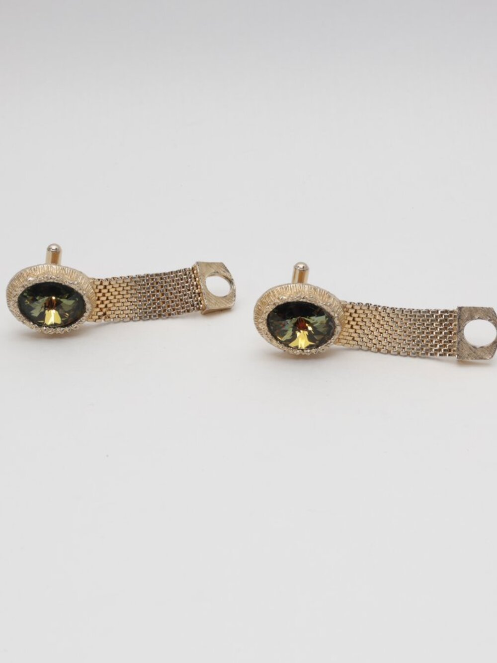 Vintage Swank GOLD Tone Mesh Warp CUFFLINKS with CRYSTALS